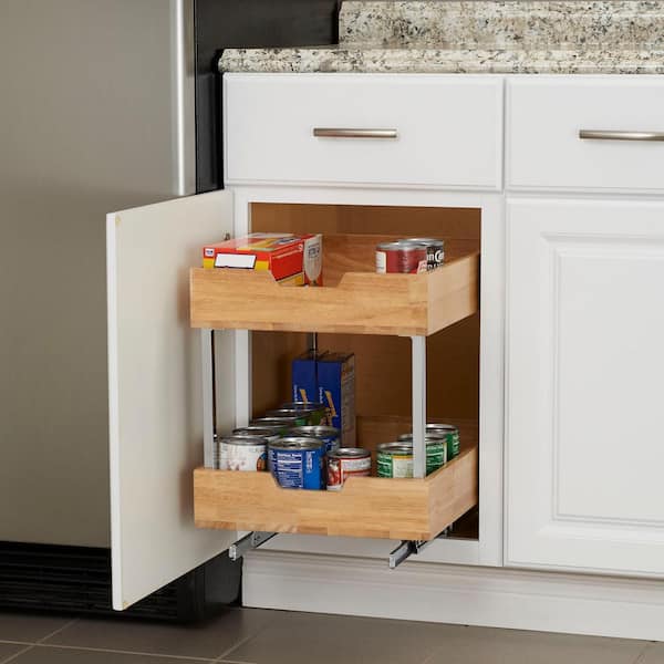 2 Tier Pull Out Wood Cabinet Organizer, Two Drawer Cabinet Organizer