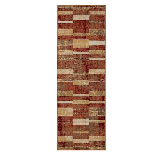 Radko Rust/Cream 2 ft. 6 in. x 8 ft. Modern Striped Indoor Runner Rug