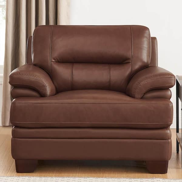 Hydeline Luxor Pecan Brown Top Grain Leather Arm Chair with Memory