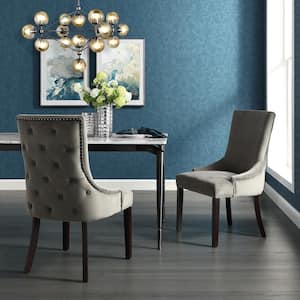 Piper Grey Velvet Nailhead Armless Dining Chair (Set of 2)