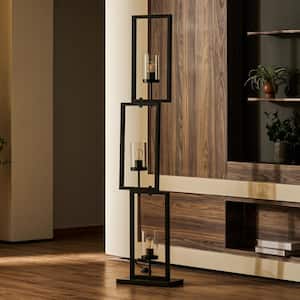 64 in. Oil Rubbed Bronze Standing Floor Lamp with Novelty Staggered Rectangular Metal Frame