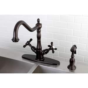 Victorian French Cross 2-Handle Standard Kitchen Faucet with Side Sprayer in Oil Rubbed Bronze