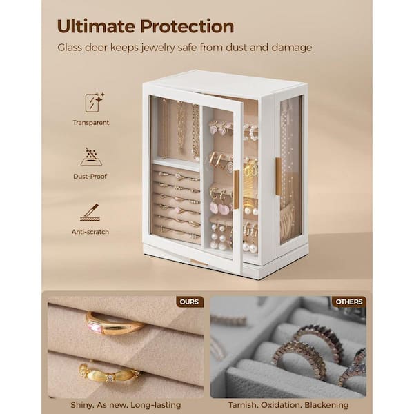 6.2 x 11.4 in. White PU Leather 360° Rotating Jewelry Box with