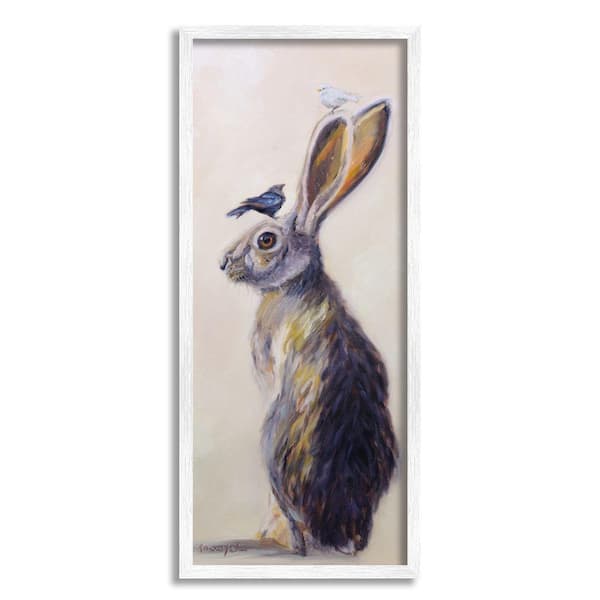 Stupell Industries "Woodland Rabbit with Perched Birds Painting" by Karen Weber Fine Art Framed Animal Wall Art Print 10 in. x 24 in.