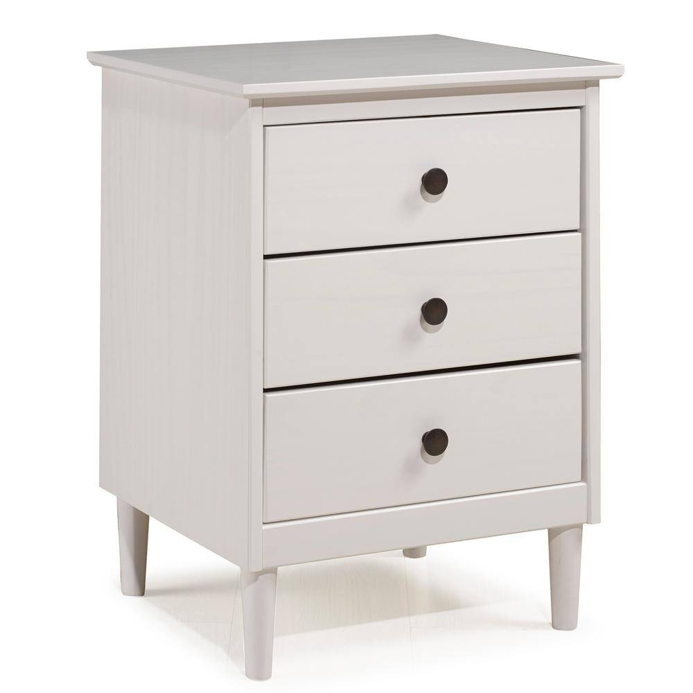 Modern White Painted 3-Drawer Solid Pine Nightstand