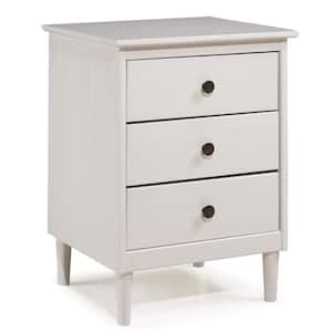 Classic Mid Century Modern 3-Drawer White Solid Wood Nightstand 25 in. x 19 in. x 15 in