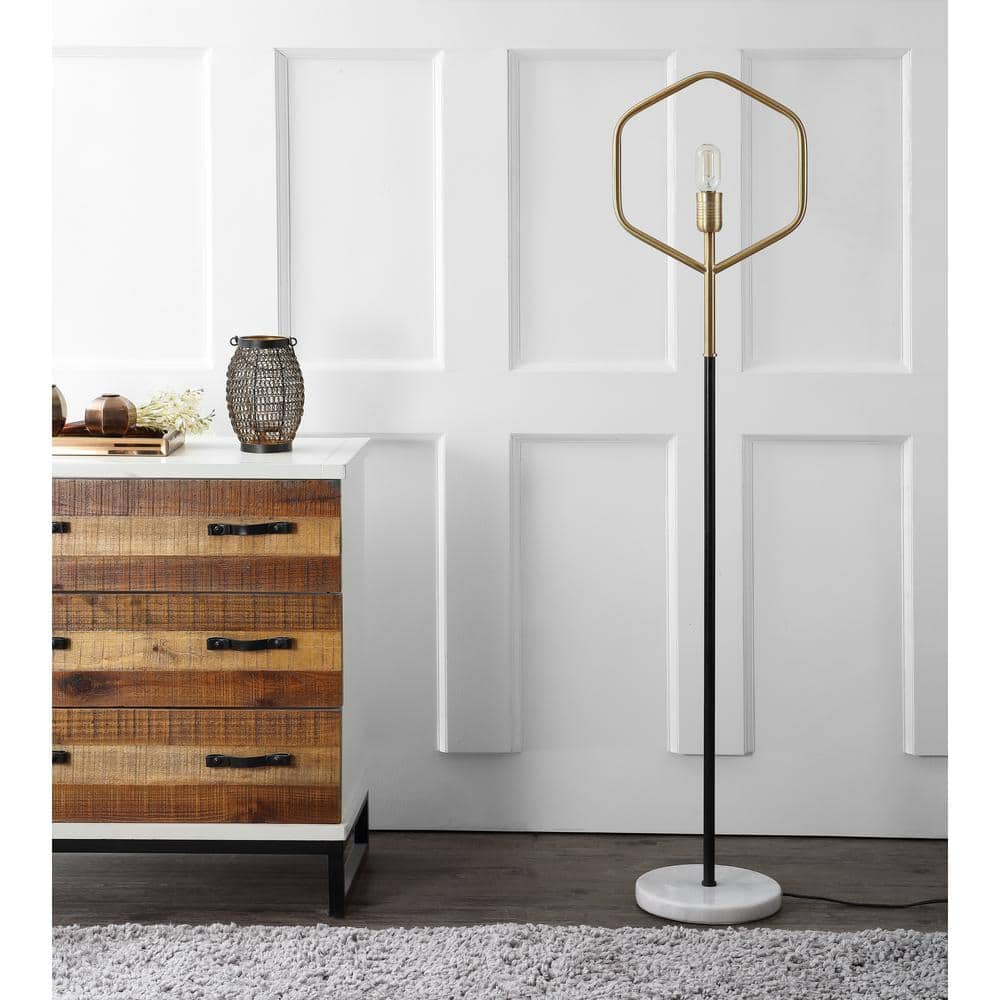 Contemporary Edison Black and Gold Floor Lamp with Marble Base