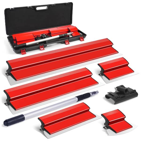 Stainless Steel Skimming Blade Set with Adjustable Extension Handle for Drywall Finishing, 6, 10, 16, 24 & 32 in. Blades