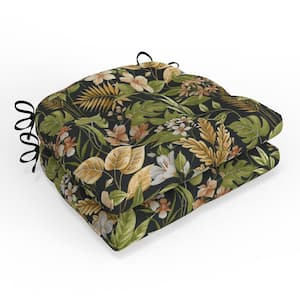 Tropic Floral 17.5 in W x 4 in H Square Outdoor Tufted Wicker Seat Cushion w/ Ties 2-Count in Black Carena Ebony