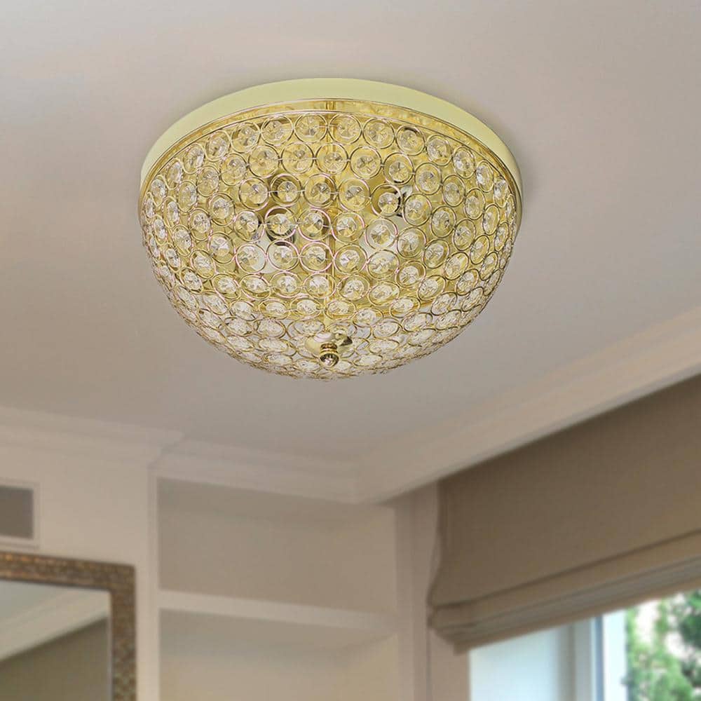Elegant Elipse 15" Gold Crystal Flush Mount Ceiling Light