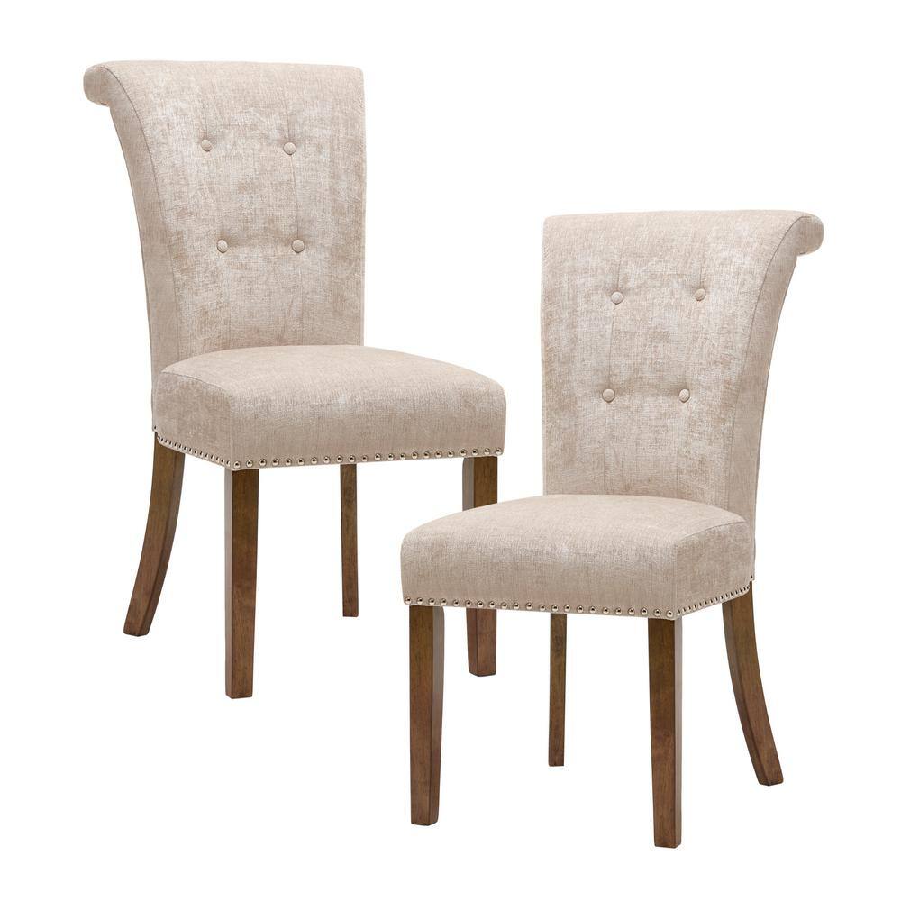 Cream Upholstered High Back Wood Side Chair Set