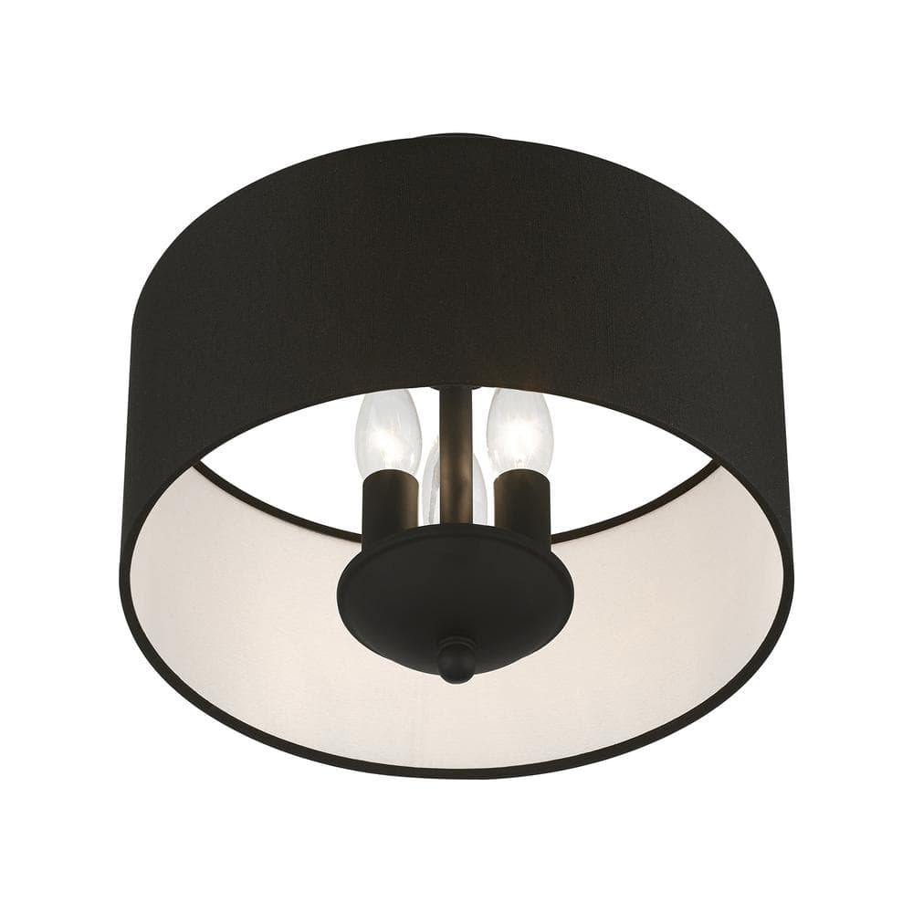 Bainbridge Black 3-Light Transitional Semi-Flush Drum Light