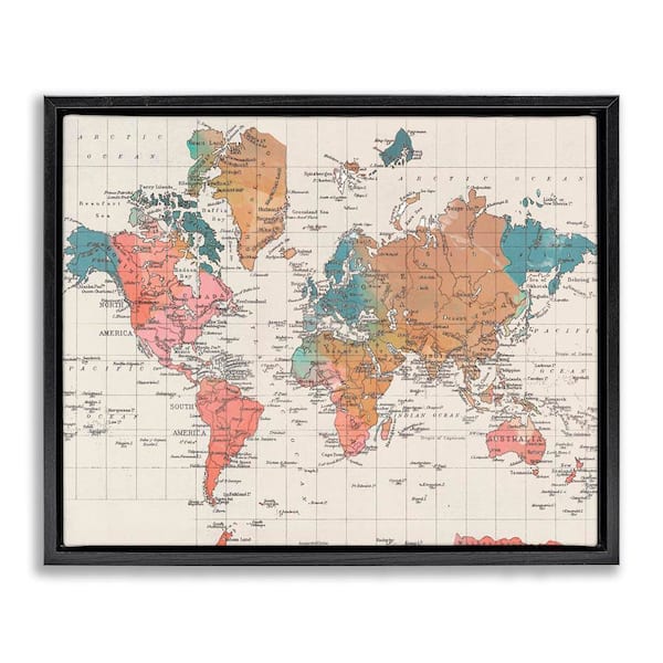 Detailed Boho World Map by Elizabeth Medley Black Floater Frame Graphic Art Print Typography 31 in. x 25 in.