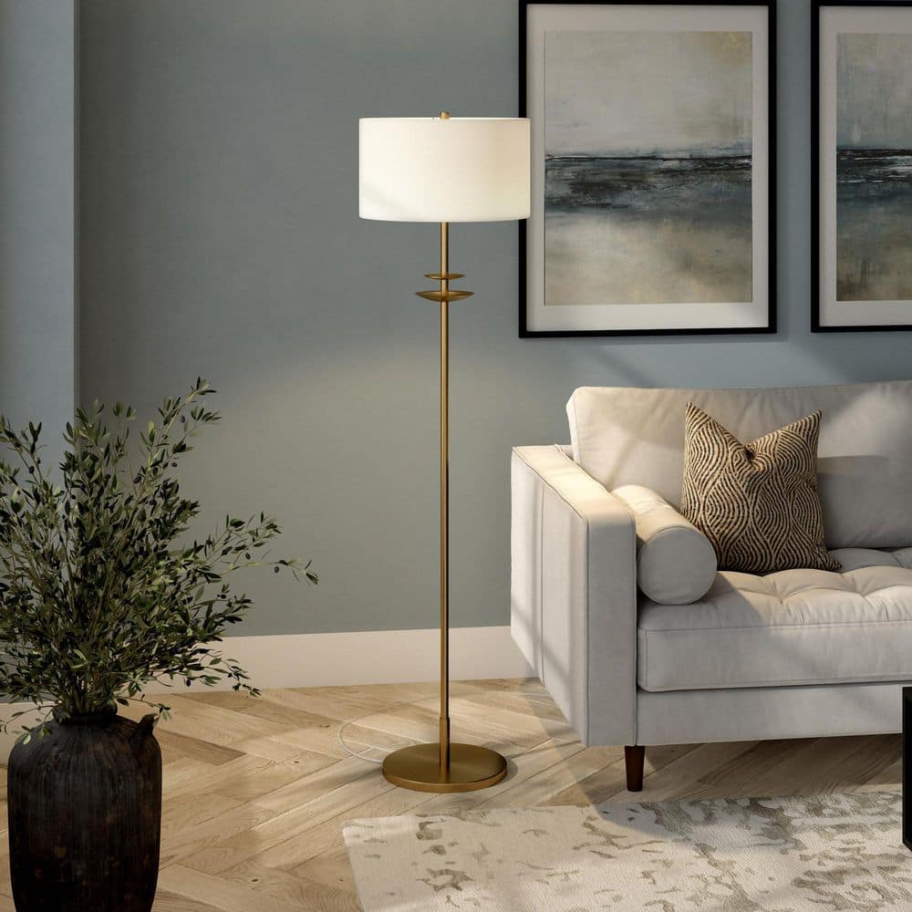 Elegant Minimalist 63" Brass Floor Lamp with Linen Shade