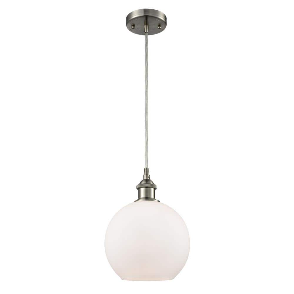 Innovations Athens 1-Light Brushed Satin Nickel Shaded Pendant Light with Matte White Glass Shade