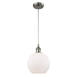 Athens 1-Light Brushed Satin Nickel Shaded Pendant Light with Matte White Glass Shade