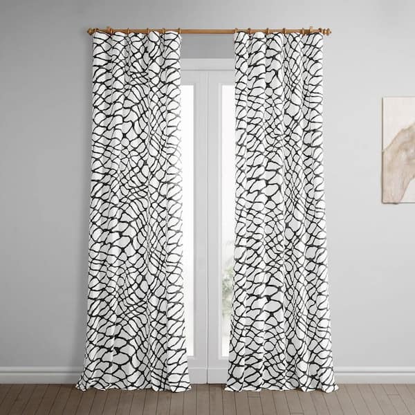 Exclusive Fabrics & Furnishings Ellis Black Printed Cotton Twill Rod Pocket Room Darkening Curtain - 50 in. W x 96 in. L (1 Panel)