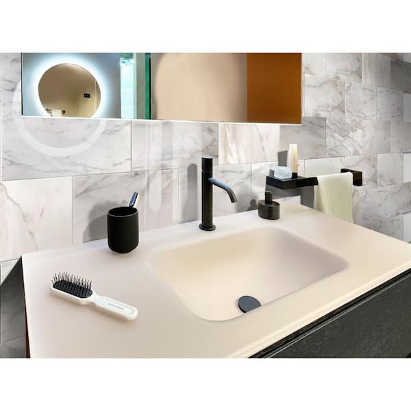 White 12 in. x 24 in. Polished Marble Subway Wall and Floor Tile (10 sq. ft./Case)