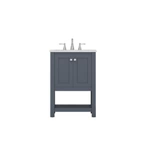 Wilmington 24 in. W x 34.2 in. H x 22 in. D Bath Vanity in Gray with Marble Vanity Top in White with White Basin