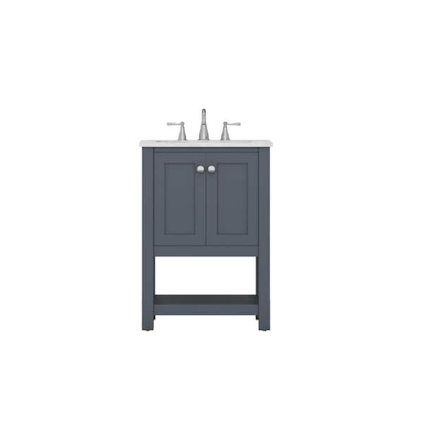 Alya Bath Wilmington 24 in. W x 34.2 in. H x 22 in. D Bath Vanity in Gray with Marble Vanity Top in White with White Basin