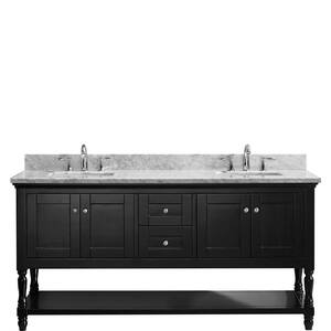Julianna 72 in. W Bath Vanity in Espresso with Marble Vanity Top in White with Square Basin