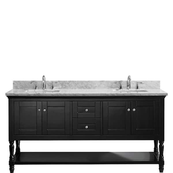 Virtu USA Julianna 72 in. W Bath Vanity in Espresso with Marble Vanity Top in White with Square Basin