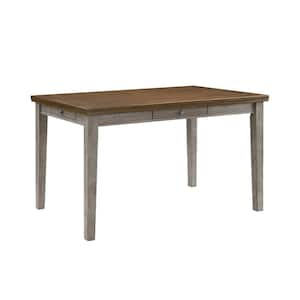 36 in. Brown, Gray and Pewter Rectangle Wood Bar Table with 4-Drawers