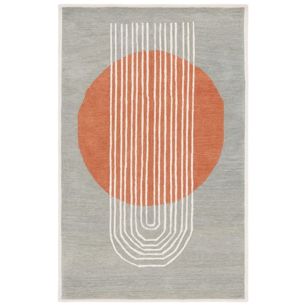 Rodeo Drive 4 ft. x 6 ft. Gray/Rust Abstract Striped Oval Area Rug