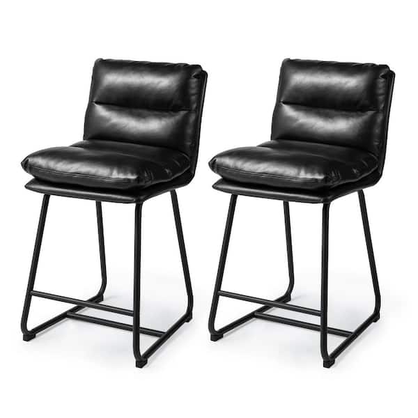 Glitzhome 37.50 in. H Modern Black Thick Leatherette Counter Stool with Metal Legs (set of 2)
