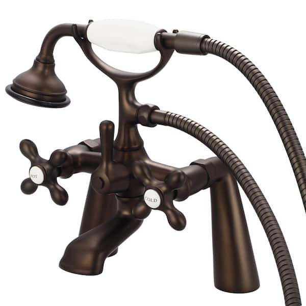 Water Creation 3-Handle Vintage Claw Foot Tub Faucet with Handshower and Cross Handles in Oil Rubbed Bronze