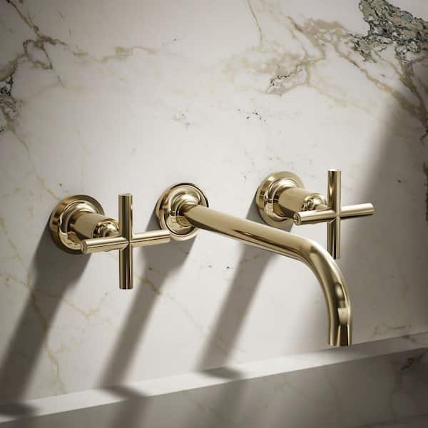 Purist 2 Handle Wall Mounted Faucet with Handles and Ceramic Disc Valves in Polished Gold (Vibrant French Gold)