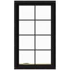 28 in. x 48 in. W-2500 Series Black Painted Clad Wood Left-Handed Casement Window with Colonial Grids/Grilles