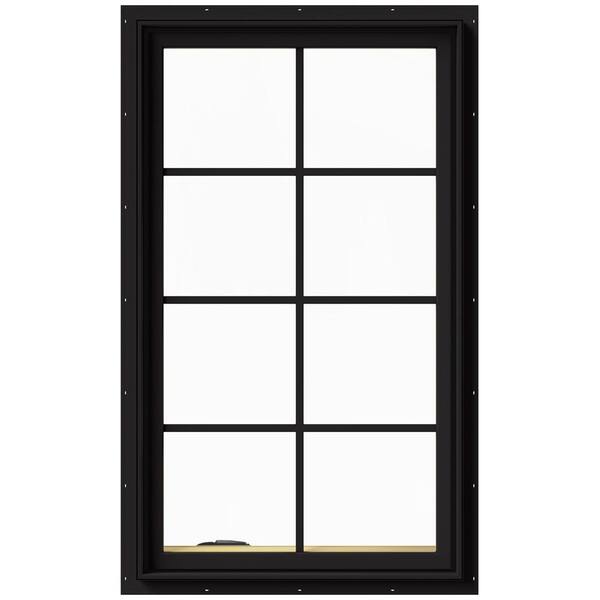 JELD-WEN 28 in. x 48 in. W-2500 Series Black Painted Clad Wood Left-Handed Casement Window with Colonial Grids/Grilles