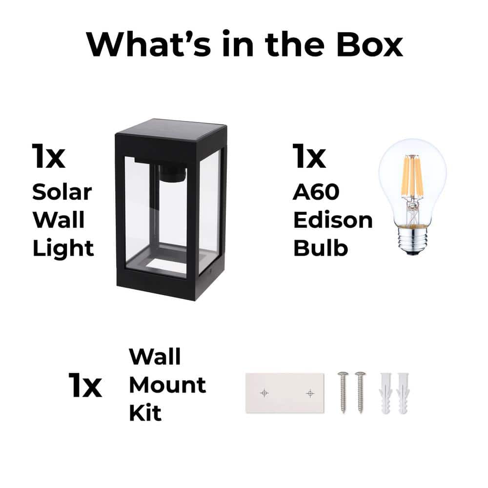 Black Aluminum Solar-Powered Outdoor LED Wall Sconce