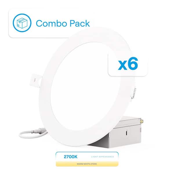 6 in. Canless 2700K Soft White 12W 1050LM Thin New Construction Integrated LED Recessed Light Kit, Wet Rated (6 Pack)