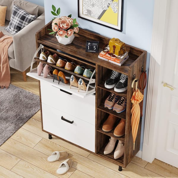 6 Tier Tall Shoe Cabinet, Natural, FURNITURE