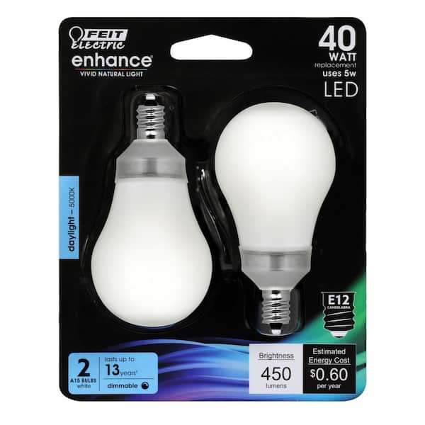 6 Pack LED CANDELABRA base small DAYLIGHT Feit 40W Equivalent 5W Light Bulb watt 