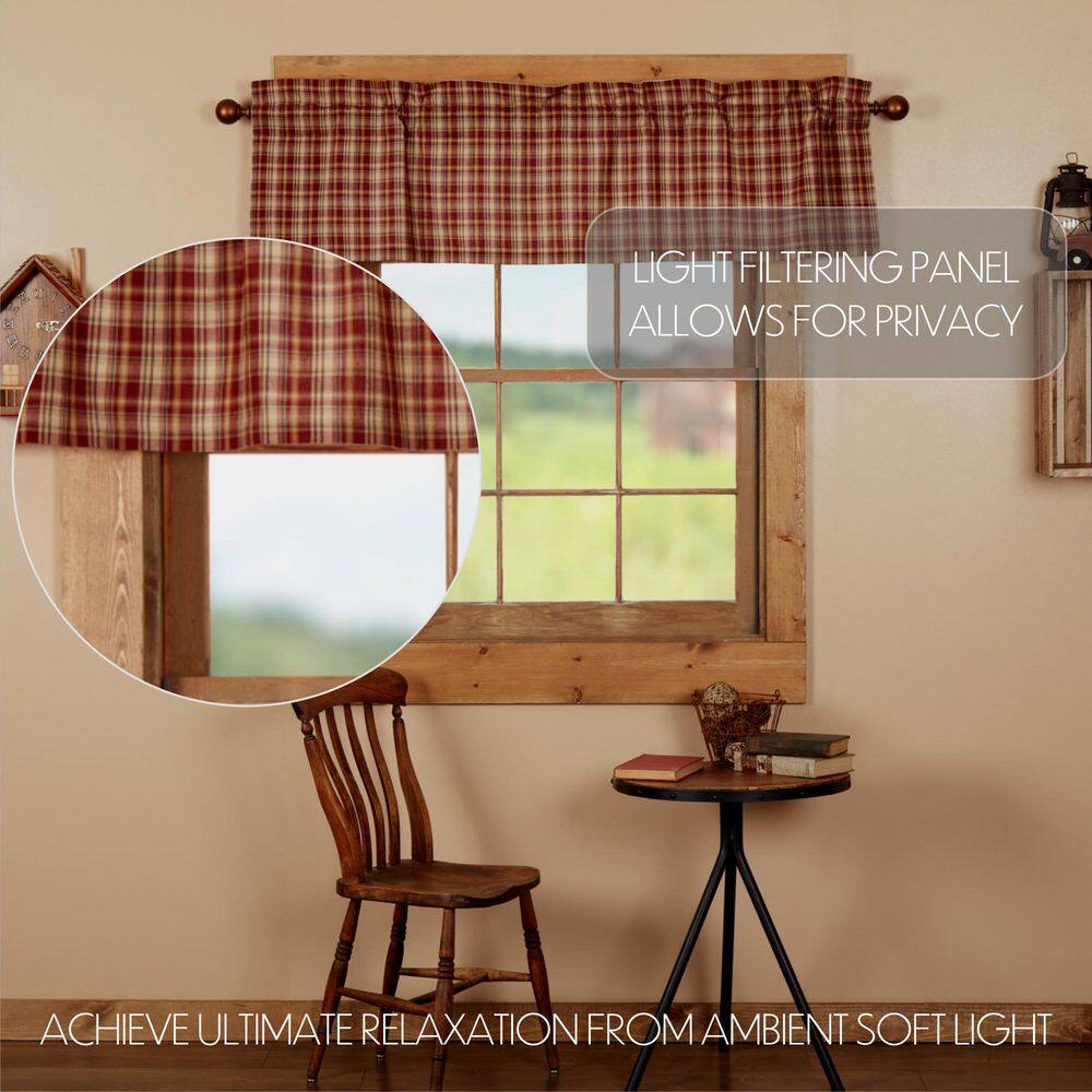 Rust Red and Khaki Plaid Cotton Rod Pocket Valance