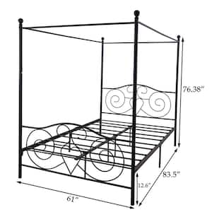 61 in. Metal Black Canopy Bed Frame