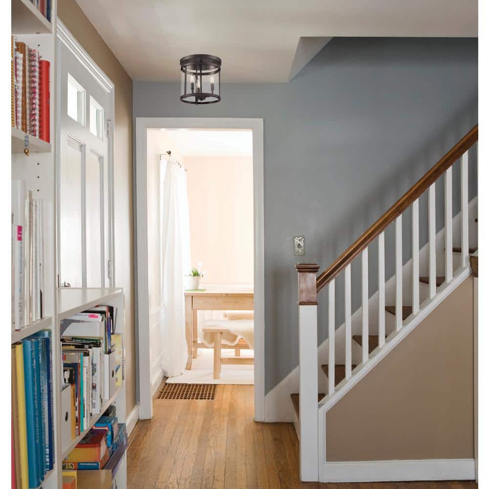 Transitional English Bronze 3-Light Semi-Flush Mount with Clear Glass