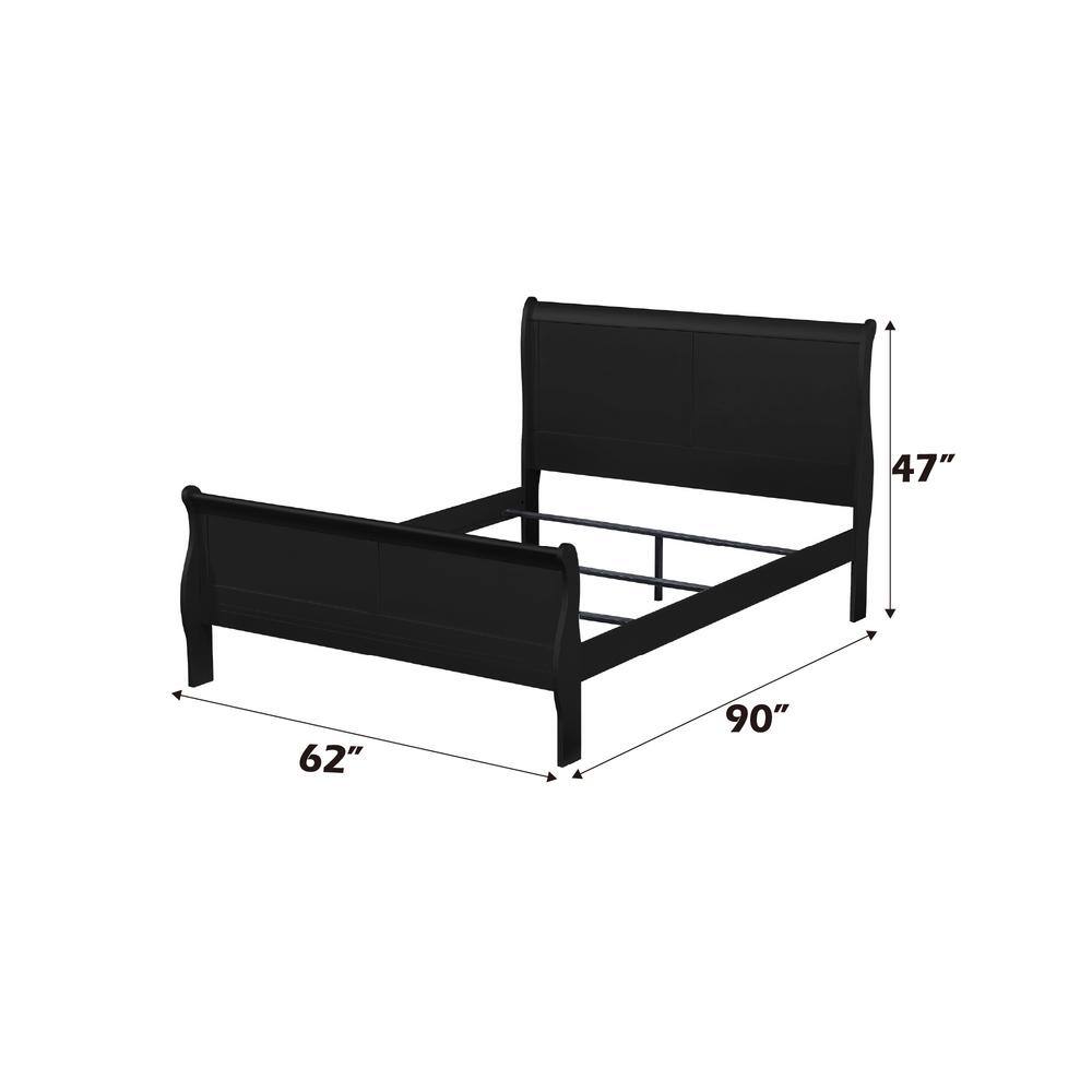 Black Pine Queen Sleigh Bed with Headboard and Drawers