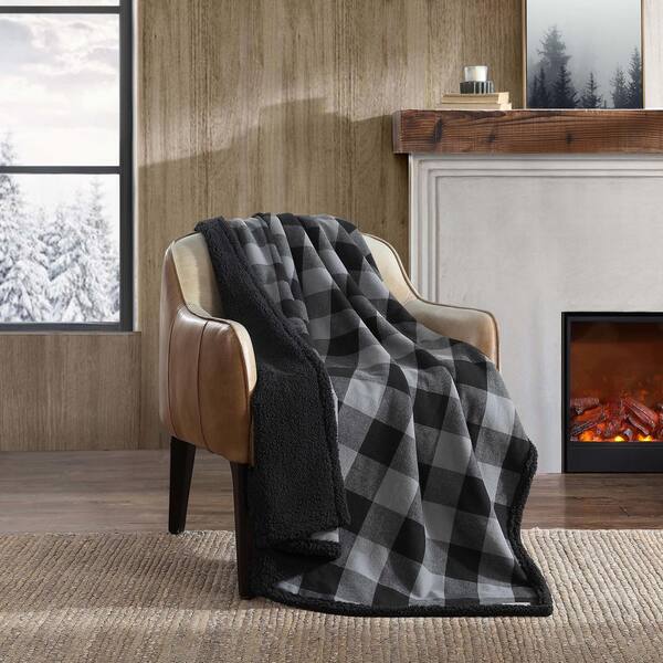 EDDIE BAUER Cabin Plaid Grey/Black Cotton Reversible Sherpa Throw Blanket  USHSHF1266055 - The Home Depot