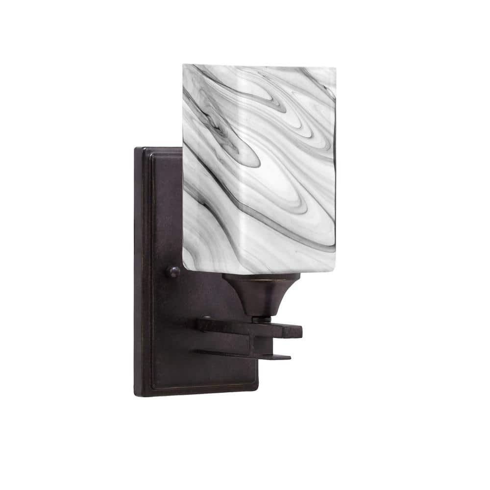 Ontario 1-Light Dark Granite 3.5 in. Wall Sconce with Square Onyx Swirl Gla