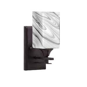 Ontario 1-Light Dark Granite 3.5 in. Wall Sconce with Square Onyx Swirl Glass Shade