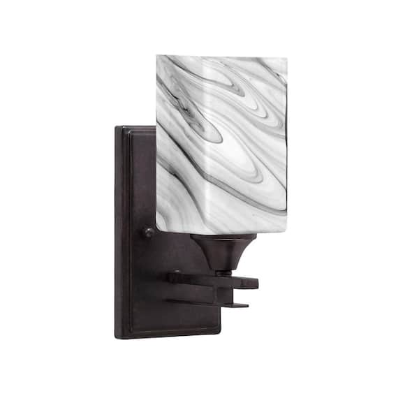 Unbranded Ontario 1-Light Dark Granite 3.5 in. Wall Sconce with Square Onyx Swirl Glass Shade