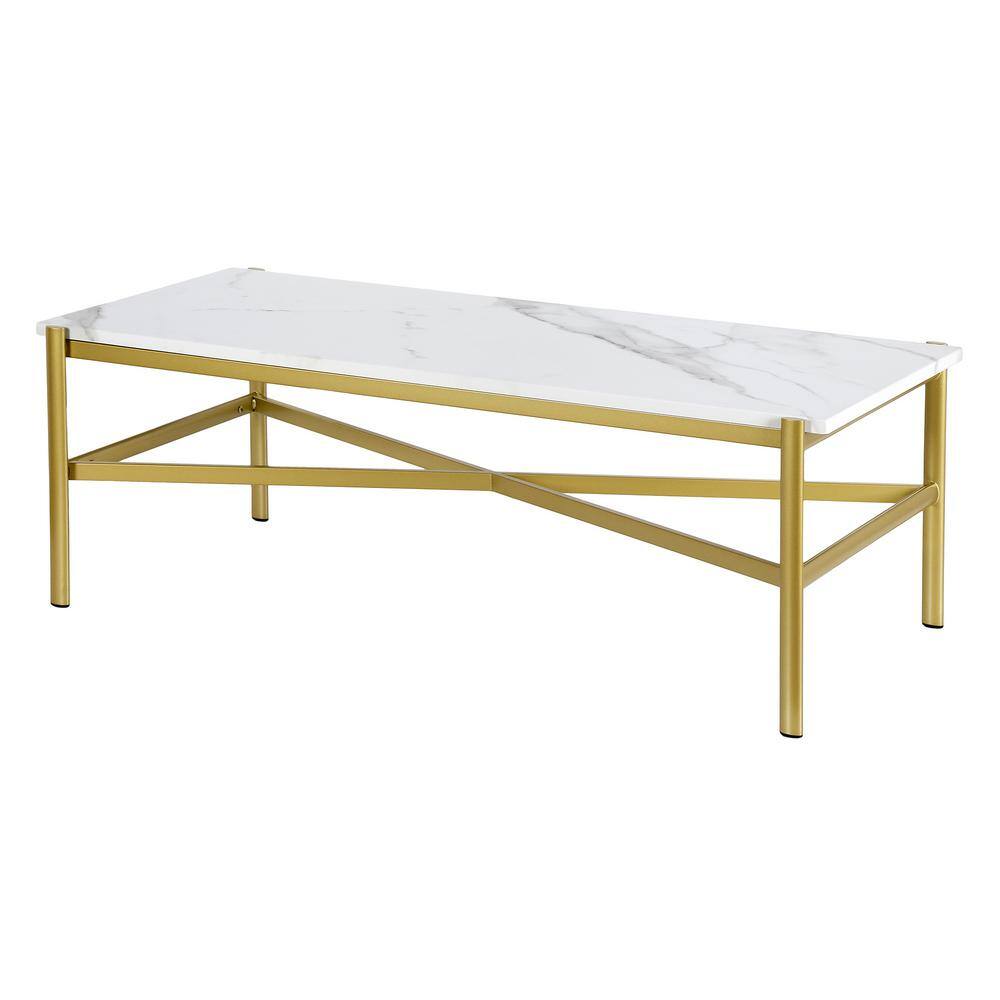 Braxton Gold Rectangular Coffee Table with Faux Marble Top