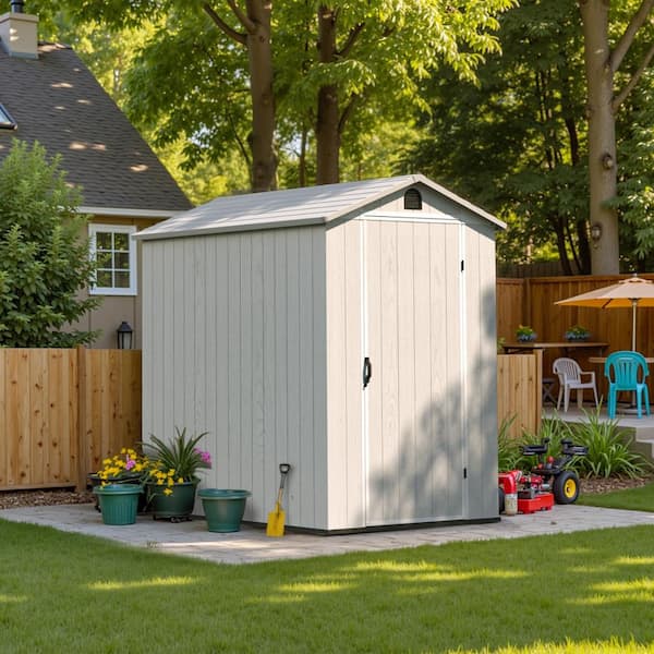 4 ft. W x 6 ft. D Outdoor Storage Resin Shed with Floor and Lockable Door in Light Gray (23 sq. ft.)