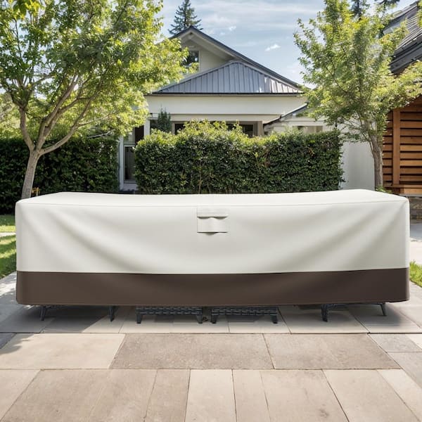 Qovers 90 in. L x 68 in. W x 28 in. H Beige and Brown General Purpose Patio Table and Chair Set Cover