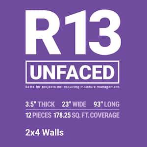 R-13 Unfaced Fiberglass Insulation Batt 23 in. x 93 in. (8-Bags)