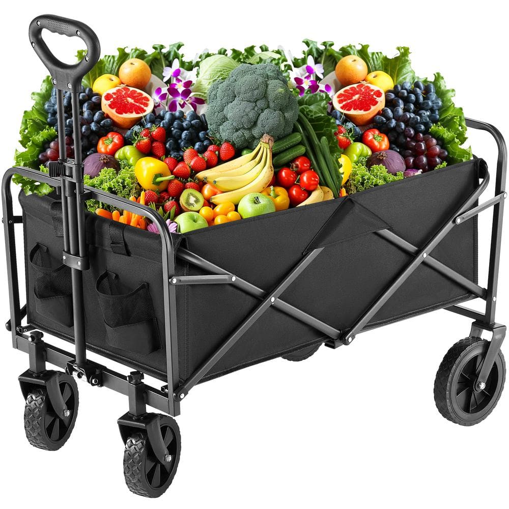 10.9 cu. ft. Metal Garden Cart, Foldable Wagon Cart with Wheels, Utility Ca
